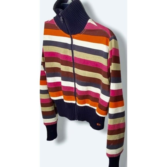 OP Ocean Pacific Women’s  Striped Sweater Zip Up - Picture 3 of 12